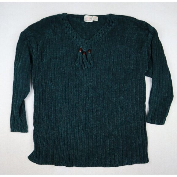 STEFANO - VINTAGE 90s WOMEN'S GREEN SOFT CHENILLE PULLOVER TUNIC SWEATER - 18/20 - Picture 2 of 8